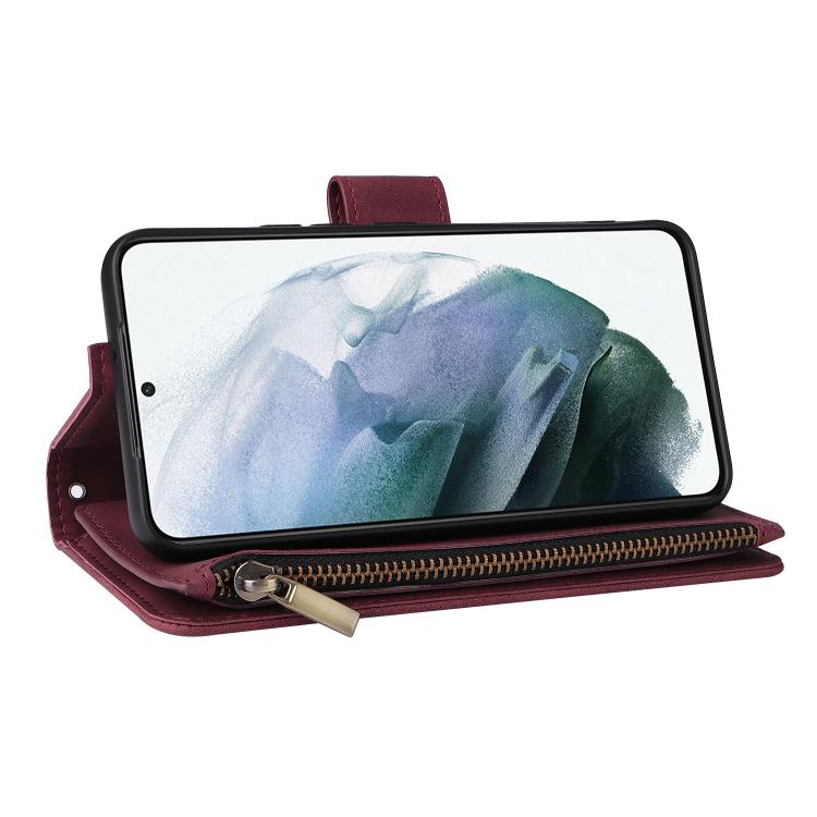 For Galaxy S22+ 5G Multifunctional Frosted Zipper Wallet Leather Phone Case