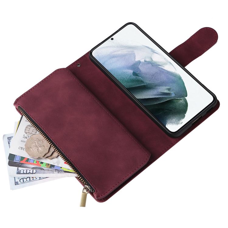 For Galaxy S22+ 5G Multifunctional Frosted Zipper Wallet Leather Phone Case