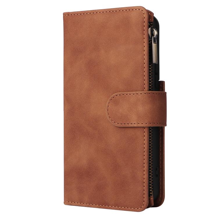 For Galaxy S22+ 5G Multifunctional Frosted Zipper Wallet Leather Phone Case