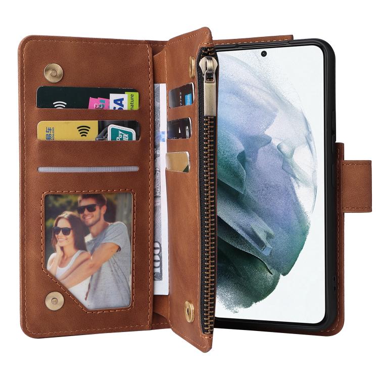 For Galaxy S22+ 5G Multifunctional Frosted Zipper Wallet Leather Phone Case