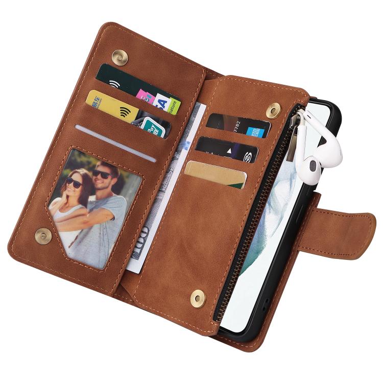 For Galaxy S22+ 5G Multifunctional Frosted Zipper Wallet Leather Phone Case