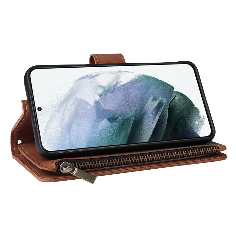 For Galaxy S22+ 5G Multifunctional Frosted Zipper Wallet Leather Phone Case