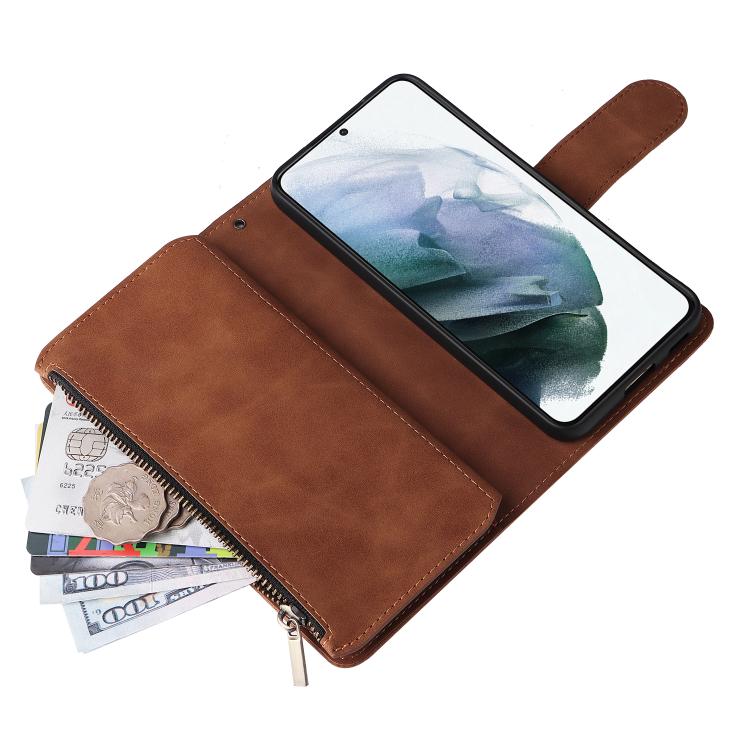 For Galaxy S22+ 5G Multifunctional Frosted Zipper Wallet Leather Phone Case