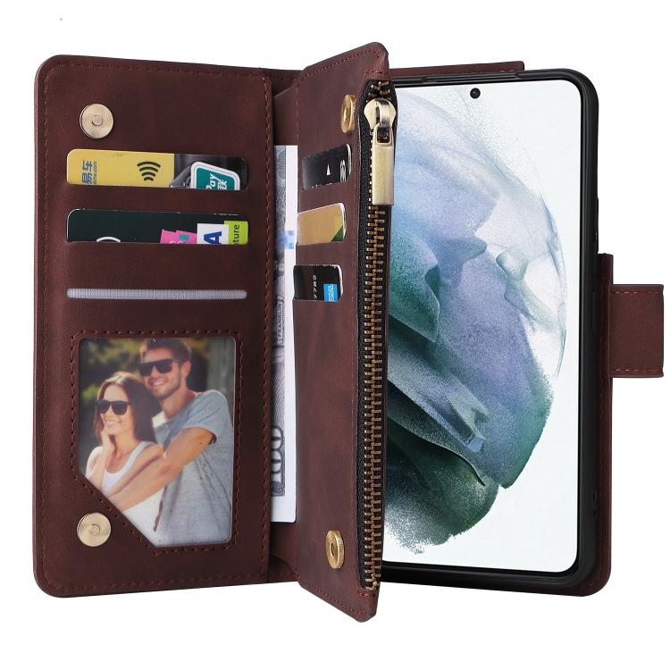 For Galaxy S22+ 5G Multifunctional Frosted Zipper Wallet Leather Phone Case