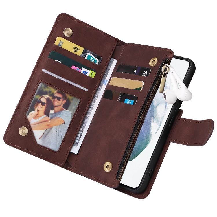 For Galaxy S22+ 5G Multifunctional Frosted Zipper Wallet Leather Phone Case