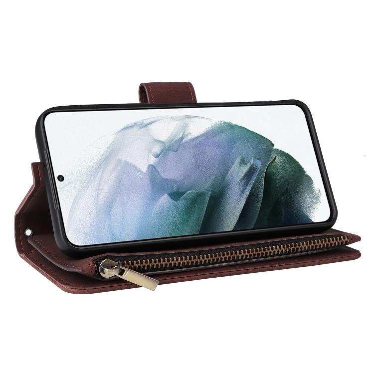 For Galaxy S22+ 5G Multifunctional Frosted Zipper Wallet Leather Phone Case