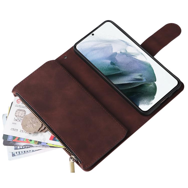 For Galaxy S22+ 5G Multifunctional Frosted Zipper Wallet Leather Phone Case