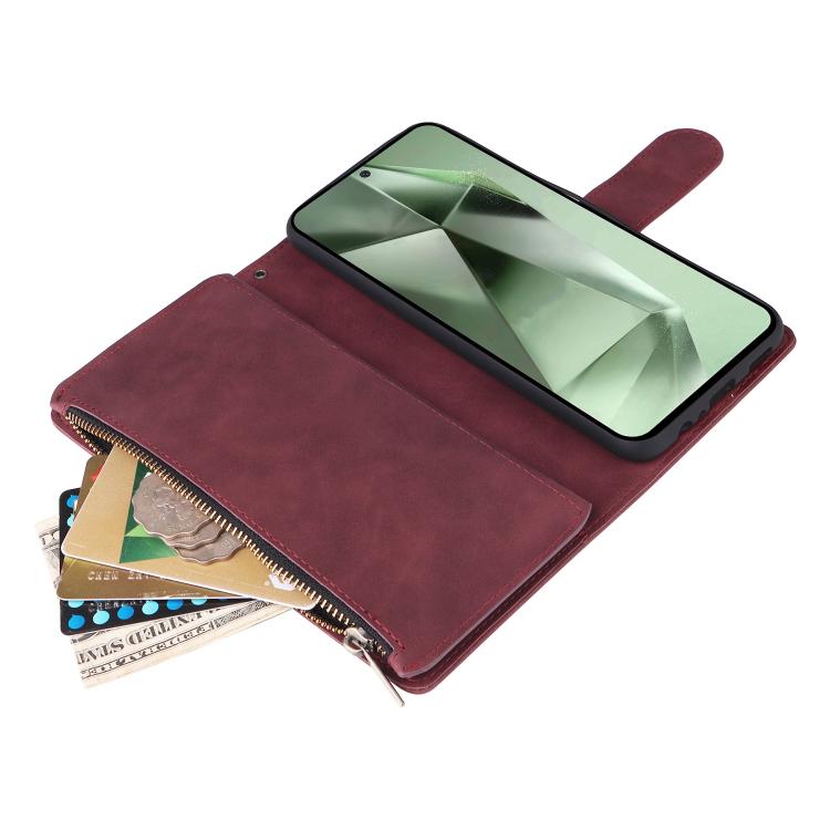For Galaxy S25 FE 5G Multifunctional Frosted Zipper Wallet Leather Phone Case
