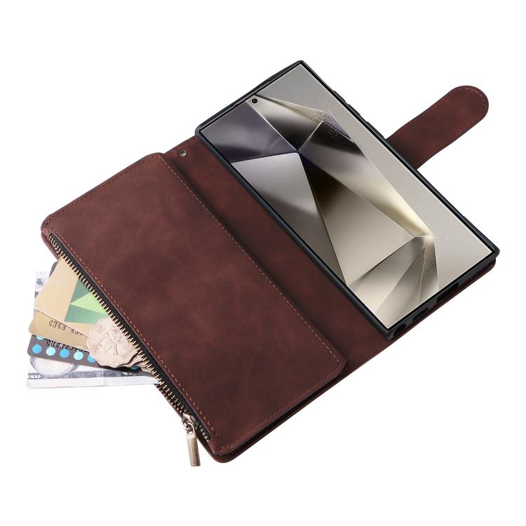 For Galaxy S26 Ultra 5G Multifunctional Frosted Zipper Wallet Leather Phone Case