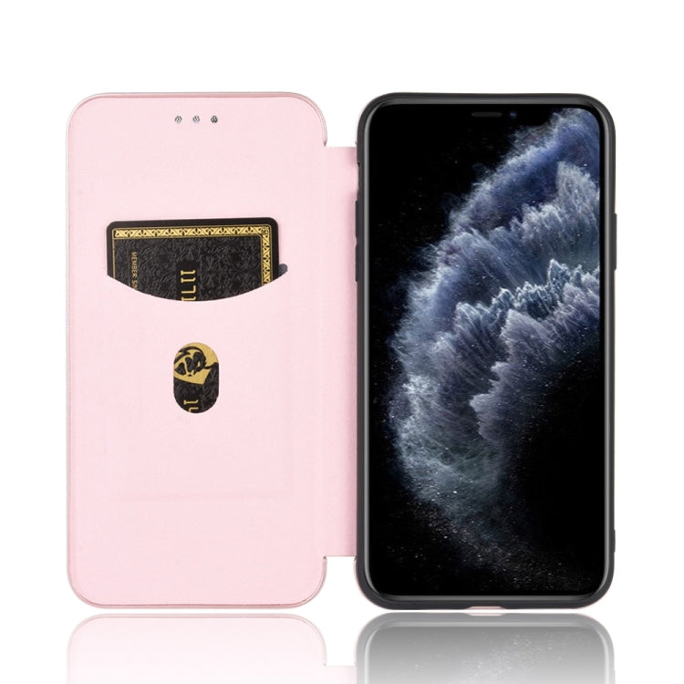For iPhone 11 Pro Max Carbon Fiber Texture Horizontal Flip TPU + PC + PU Leather Case with Card Slot