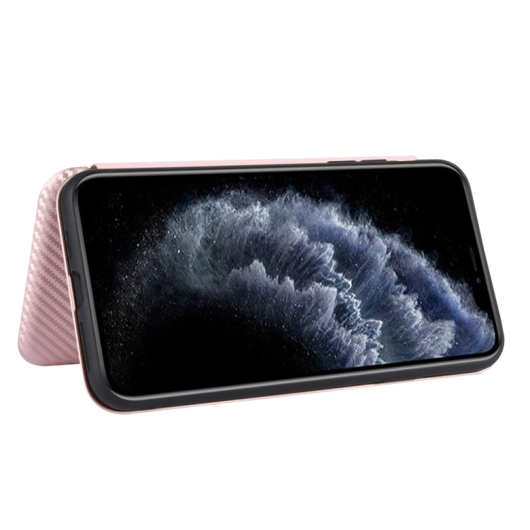For iPhone 11 Pro Max Carbon Fiber Texture Horizontal Flip TPU + PC + PU Leather Case with Card Slot
