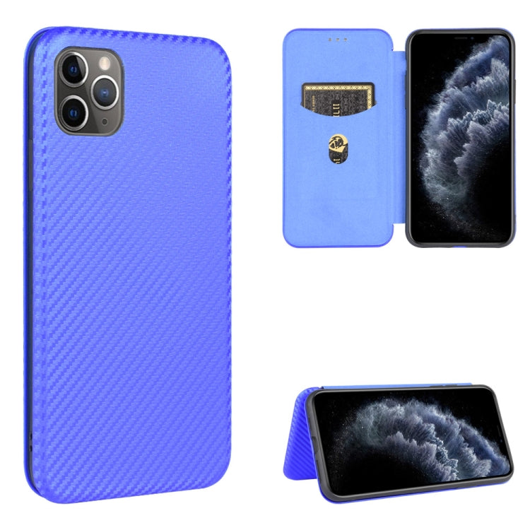 For iPhone 11 Pro Max Carbon Fiber Texture Horizontal Flip TPU + PC + PU Leather Case with Card Slot