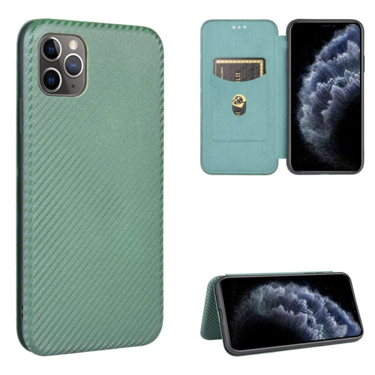 For iPhone 11 Pro Max Carbon Fiber Texture Horizontal Flip TPU + PC + PU Leather Case with Card Slot