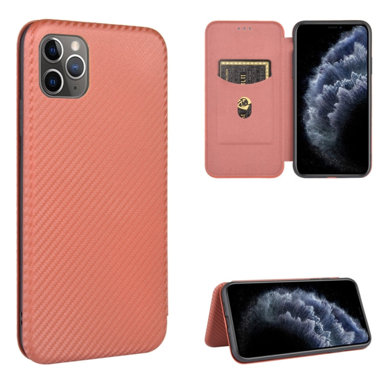 For iPhone 11 Pro Max Carbon Fiber Texture Horizontal Flip TPU + PC + PU Leather Case with Card Slot