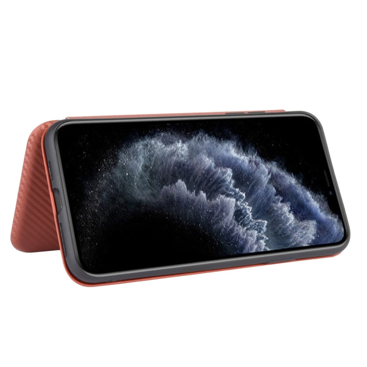 For iPhone 11 Pro Max Carbon Fiber Texture Horizontal Flip TPU + PC + PU Leather Case with Card Slot