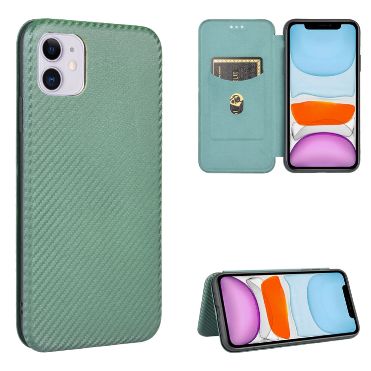 For iPhone 11 Carbon Fiber Texture Horizontal Flip TPU + PC + PU Leather Case with Card Slot