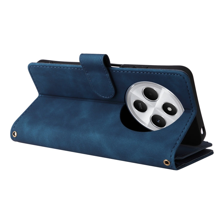 For Redmi 14C 4G / 14R 5G / Poco C75 4G Multifunctional Frosted Zipper Wallet Leather Phone Case