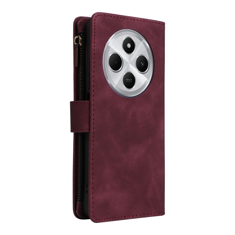 For Redmi 14C 4G / 14R 5G / Poco C75 4G Multifunctional Frosted Zipper Wallet Leather Phone Case