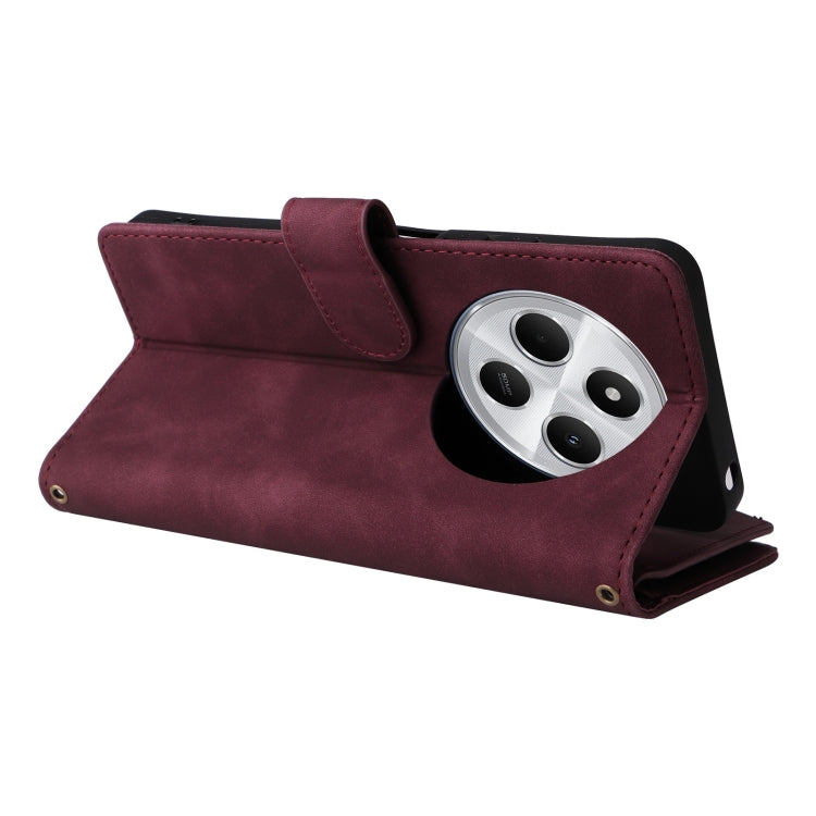 For Redmi 14C 4G / 14R 5G / Poco C75 4G Multifunctional Frosted Zipper Wallet Leather Phone Case