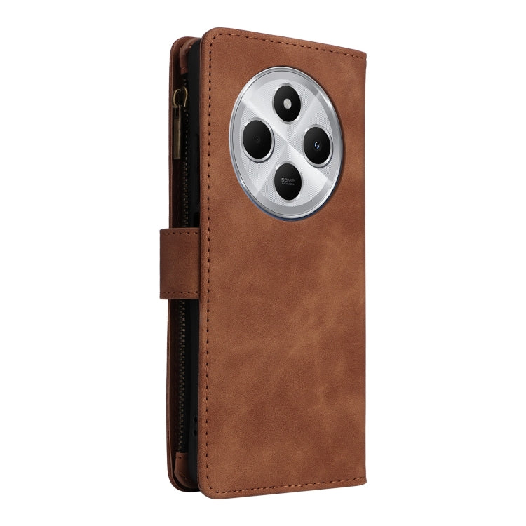 For Redmi 14C 4G / 14R 5G / Poco C75 4G Multifunctional Frosted Zipper Wallet Leather Phone Case