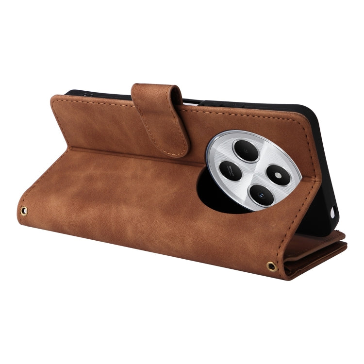 For Redmi 14C 4G / 14R 5G / Poco C75 4G Multifunctional Frosted Zipper Wallet Leather Phone Case