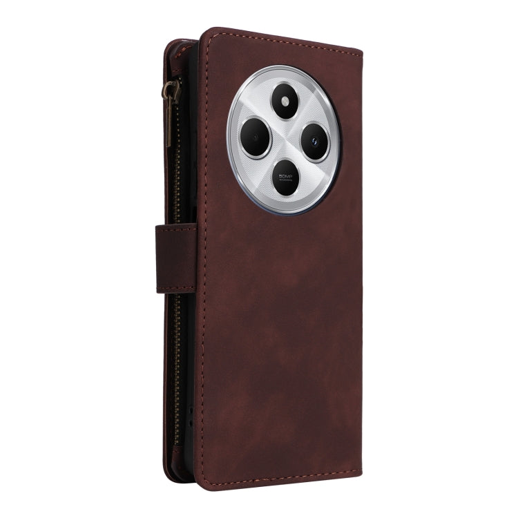 For Redmi 14C 4G / 14R 5G / Poco C75 4G Multifunctional Frosted Zipper Wallet Leather Phone Case