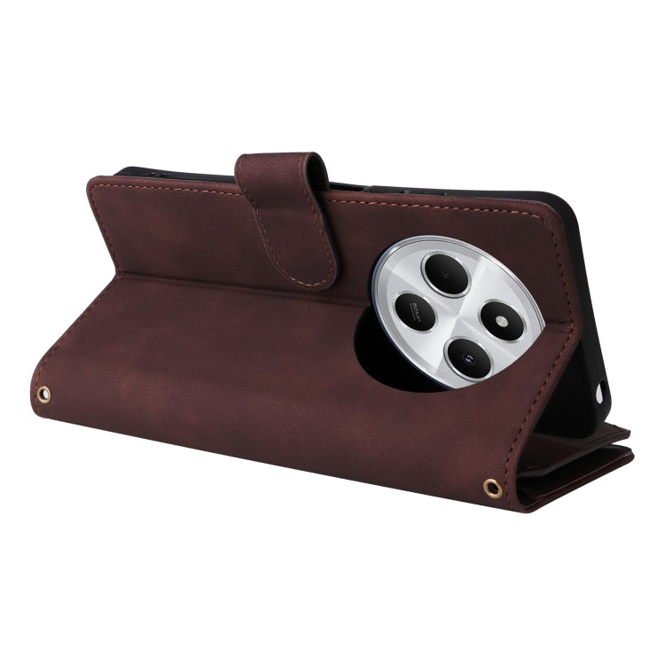For Redmi 14C 4G / 14R 5G / Poco C75 4G Multifunctional Frosted Zipper Wallet Leather Phone Case