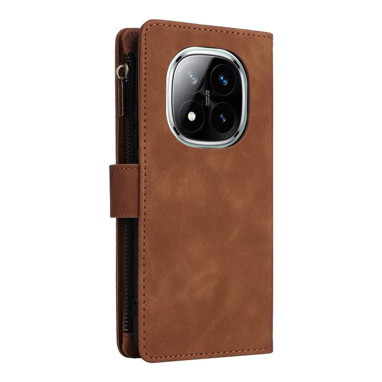 For Redmi Note 14 Pro 5G Multifunctional Frosted Zipper Wallet Leather Phone Case