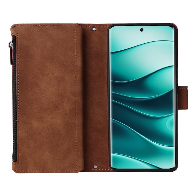 For Redmi Note 14 Pro 5G Multifunctional Frosted Zipper Wallet Leather Phone Case
