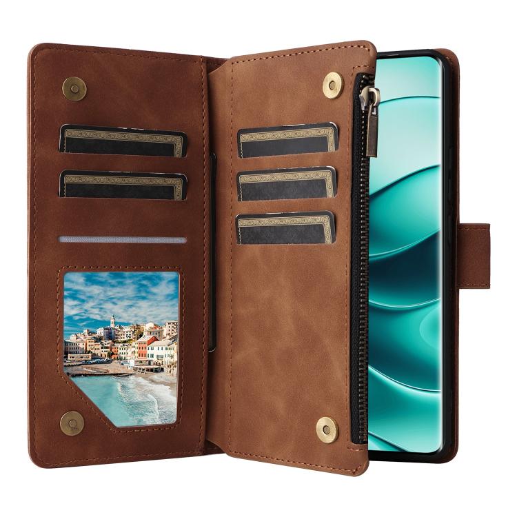 For Redmi Note 14 Pro 5G Multifunctional Frosted Zipper Wallet Leather Phone Case