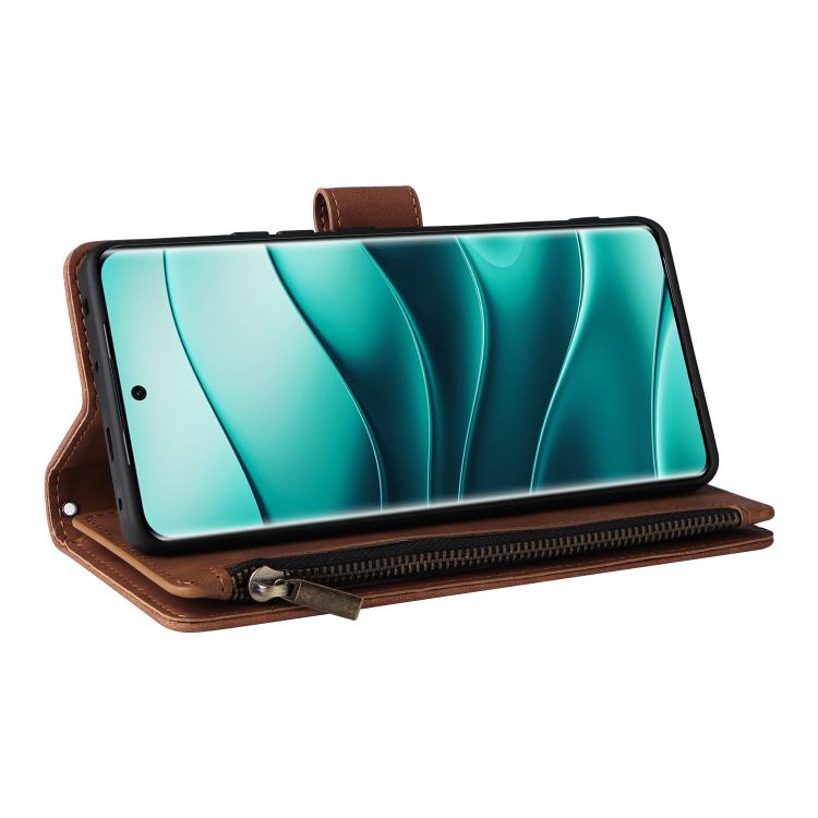 For Redmi Note 14 Pro 5G Multifunctional Frosted Zipper Wallet Leather Phone Case
