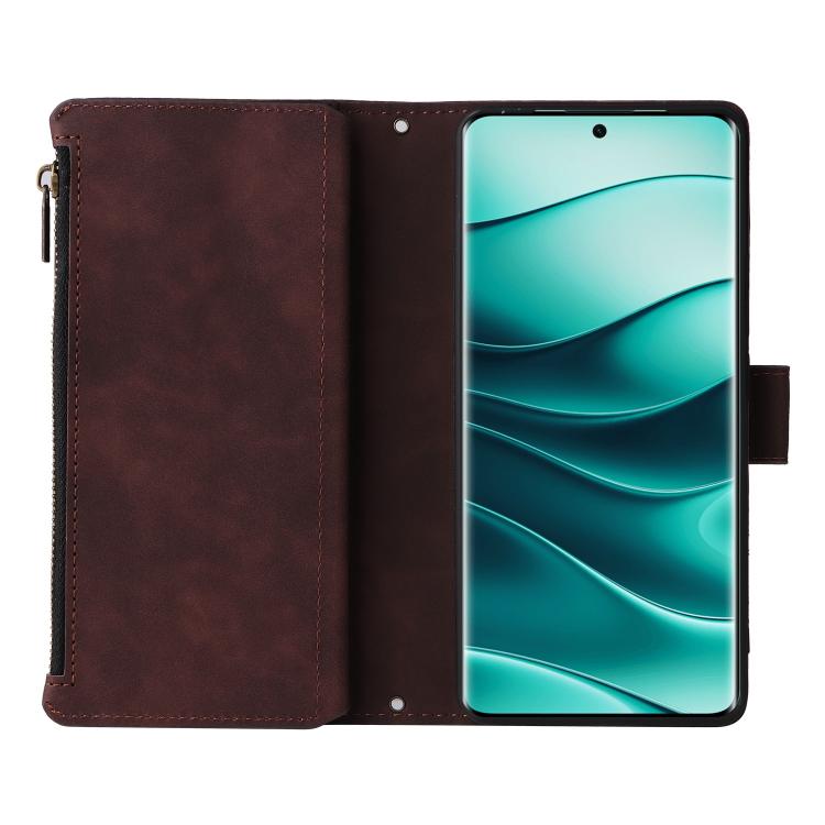 For Redmi Note 14 Pro 5G Multifunctional Frosted Zipper Wallet Leather Phone Case