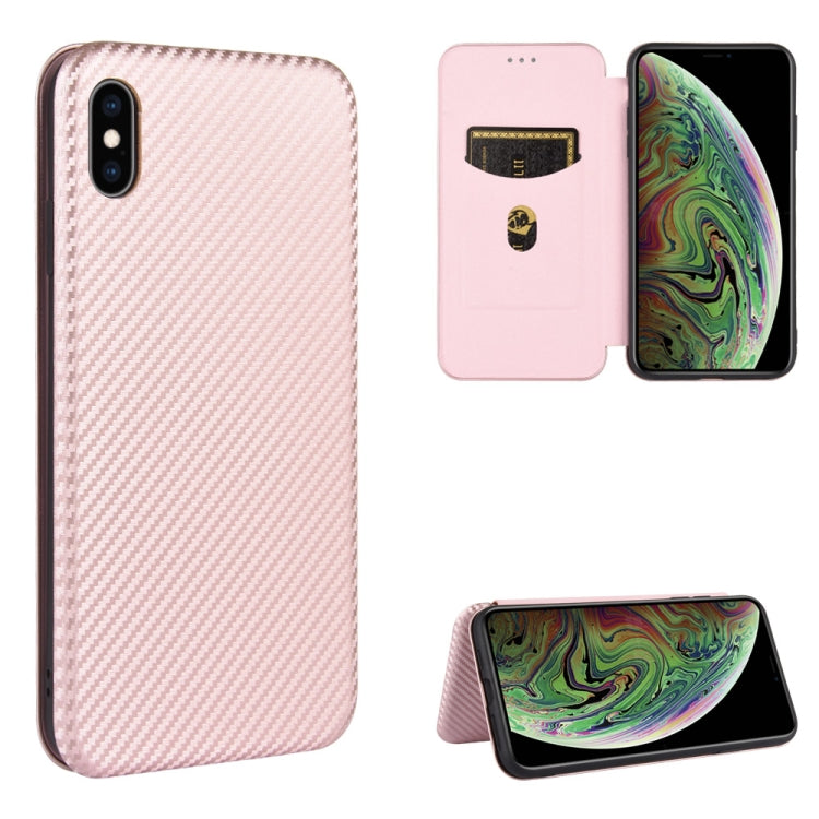 For iPhone XS Max Carbon Fiber Texture Horizontal Flip TPU + PC + PU Leather Case with Card Slot