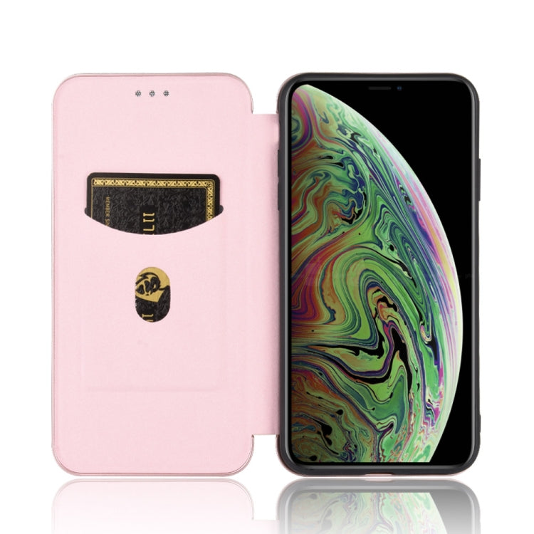 For iPhone XS Max Carbon Fiber Texture Horizontal Flip TPU + PC + PU Leather Case with Card Slot