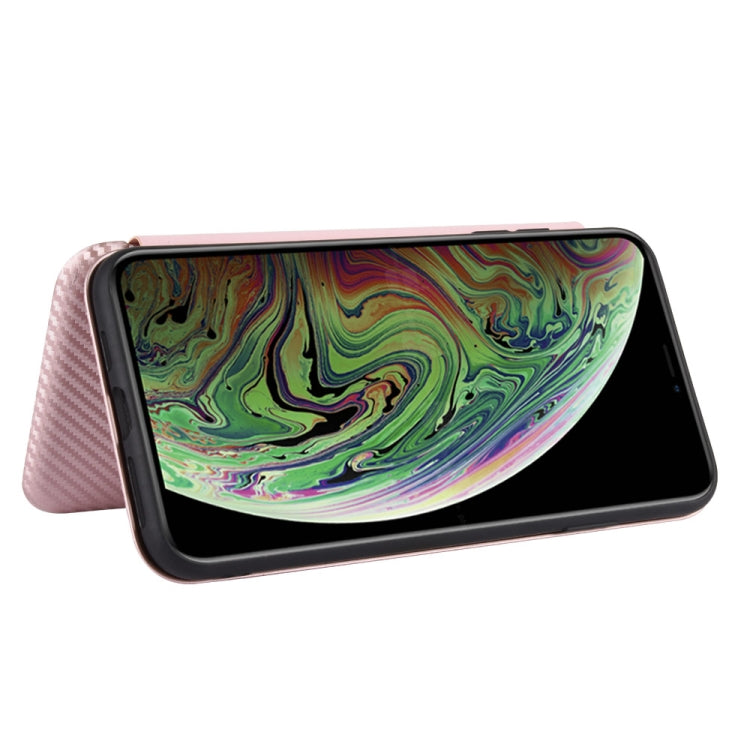 For iPhone XS Max Carbon Fiber Texture Horizontal Flip TPU + PC + PU Leather Case with Card Slot