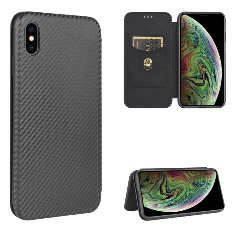 For iPhone XS Max Carbon Fiber Texture Horizontal Flip TPU + PC + PU Leather Case with Card Slot