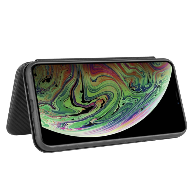 For iPhone XS Max Carbon Fiber Texture Horizontal Flip TPU + PC + PU Leather Case with Card Slot