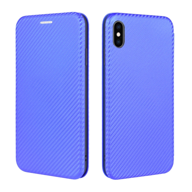 For iPhone XS Max Carbon Fiber Texture Horizontal Flip TPU + PC + PU Leather Case with Card Slot