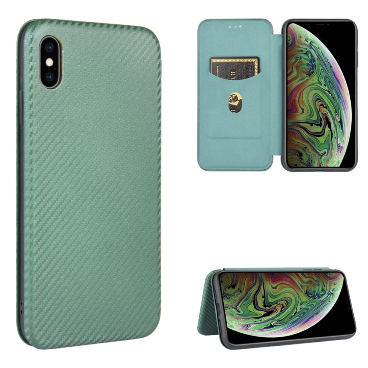 For iPhone XS Max Carbon Fiber Texture Horizontal Flip TPU + PC + PU Leather Case with Card Slot
