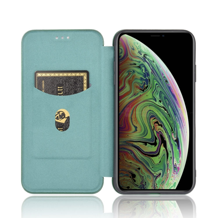 For iPhone XS Max Carbon Fiber Texture Horizontal Flip TPU + PC + PU Leather Case with Card Slot