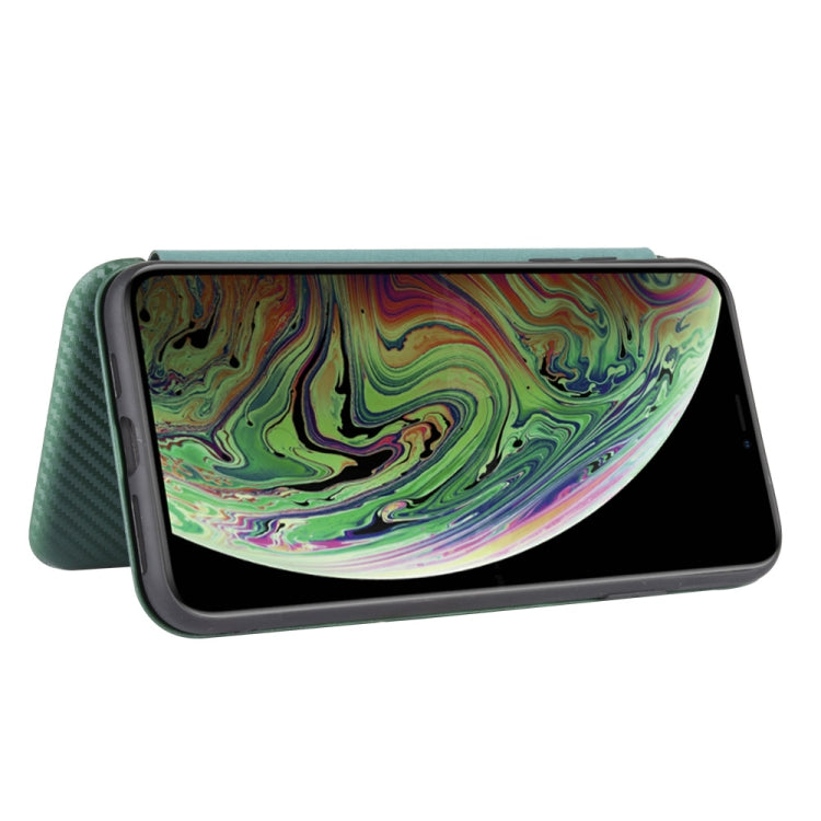 For iPhone XS Max Carbon Fiber Texture Horizontal Flip TPU + PC + PU Leather Case with Card Slot