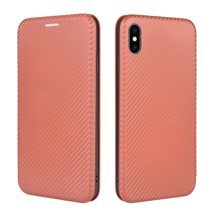For iPhone XS Max Carbon Fiber Texture Horizontal Flip TPU + PC + PU Leather Case with Card Slot