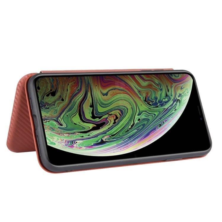 For iPhone XS Max Carbon Fiber Texture Horizontal Flip TPU + PC + PU Leather Case with Card Slot