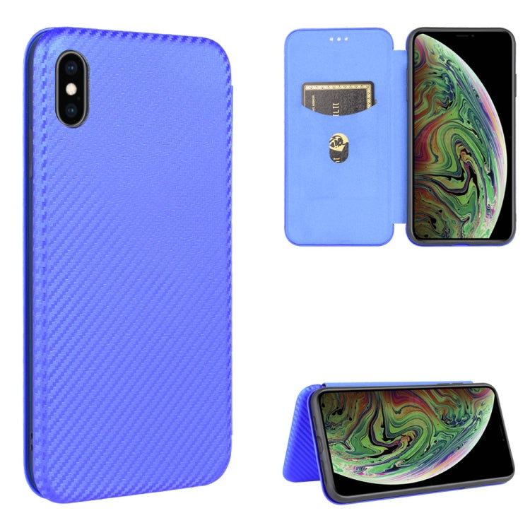 For iPhone X / XS Carbon Fiber Texture Horizontal Flip TPU + PC + PU Leather Case with Card Slot