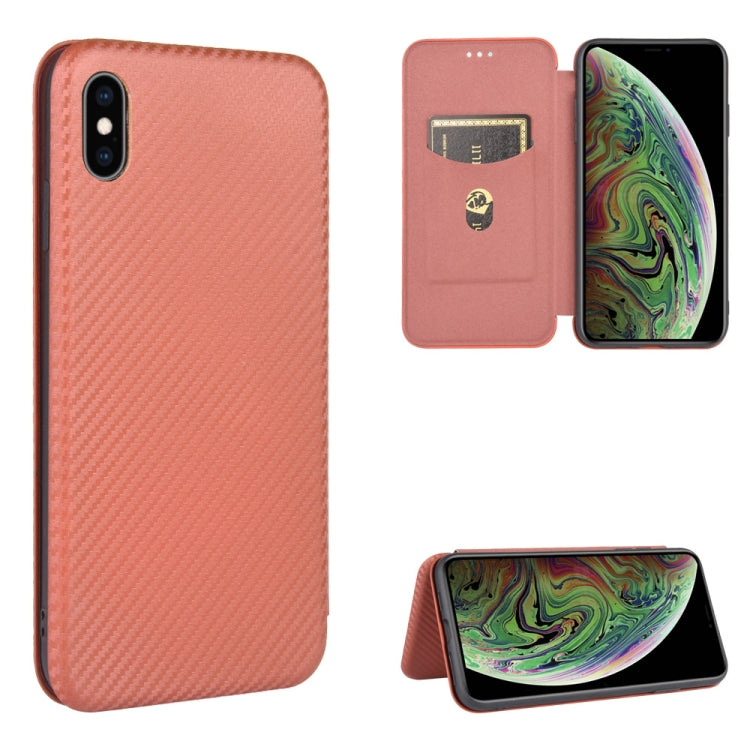 For iPhone X / XS Carbon Fiber Texture Horizontal Flip TPU + PC + PU Leather Case with Card Slot