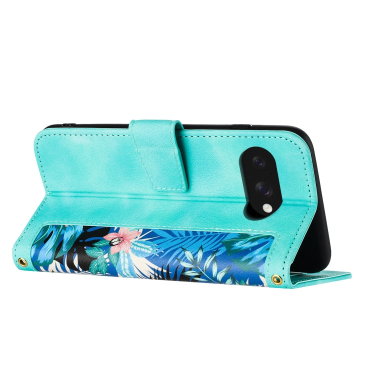 For Google Pixel 9a Floral Pattern Leather Phone Case with Lanyard