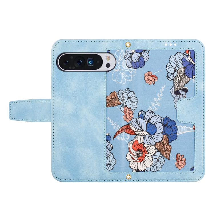 For Google Pixel 9 Pro XL Floral Pattern Leather Phone Case with Lanyard