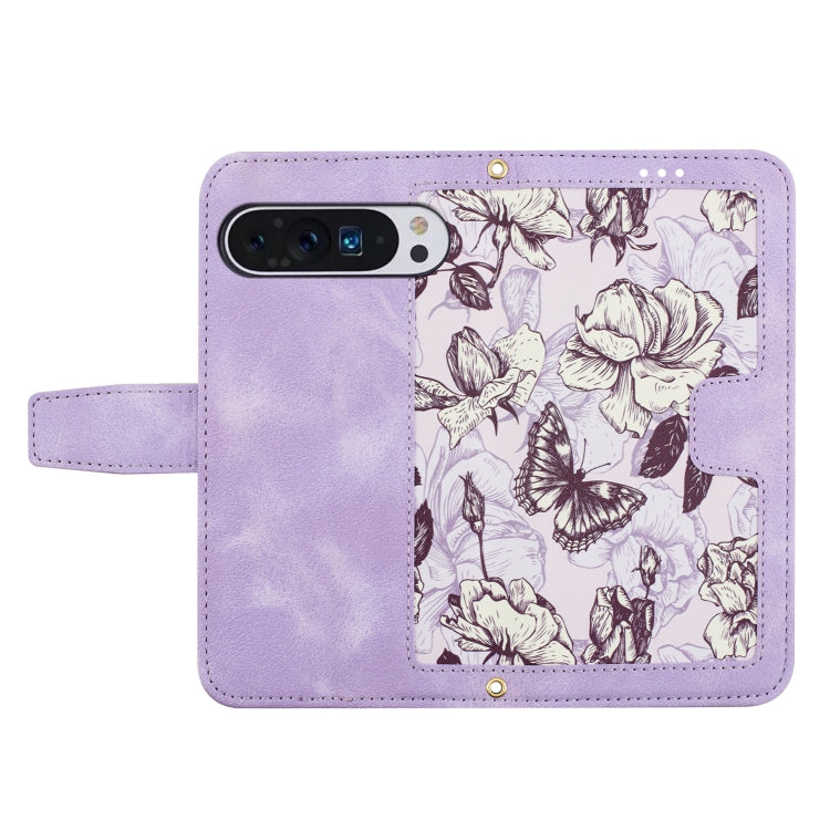 For Google Pixel 9 Pro XL Floral Pattern Leather Phone Case with Lanyard