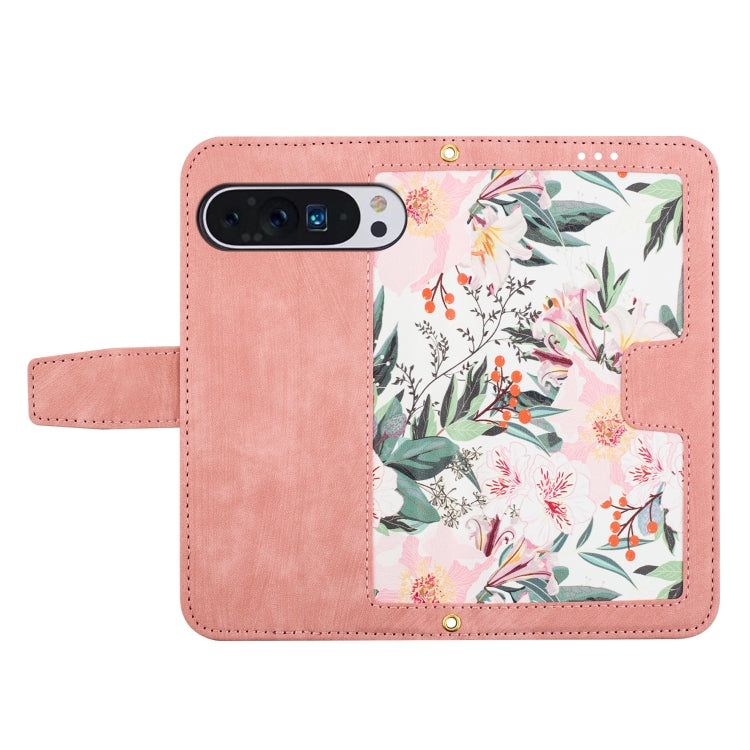 For Google Pixel 9 Pro XL Floral Pattern Leather Phone Case with Lanyard