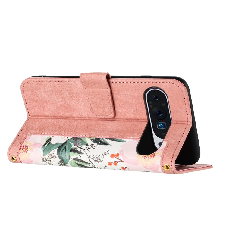 For Google Pixel 9 Pro XL Floral Pattern Leather Phone Case with Lanyard